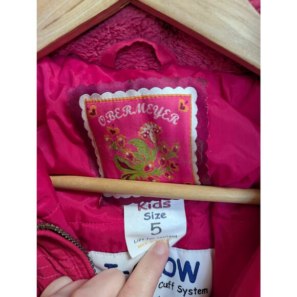 Obermeyer Toddler Girls One-Piece Snowsuit Size 5 – Pink Floral, Faux Fur Hood - Picture 5 of 5